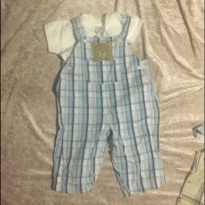 Gymboree boys plaid overalls set 6/12 months
